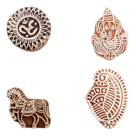 Set of 4 Piece New Mix Wooden Printing Block